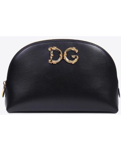 Dolce & Gabbana Cosmetic Leather Pouch With Baroque Logo - Black