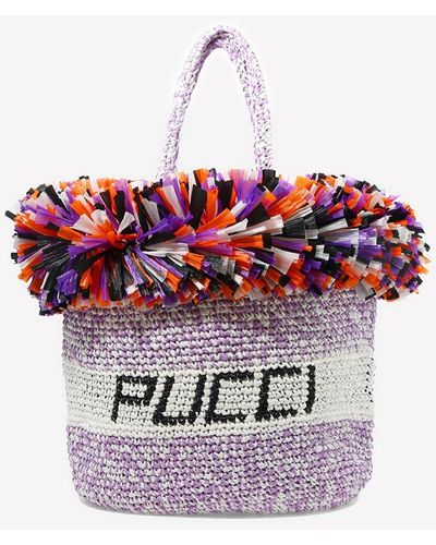 Emilio Pucci Large Fringe-trimmed Logo Tote Bag - Pink