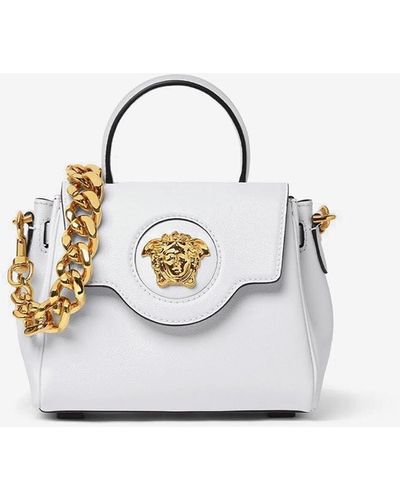 Versace Small La Medusa Top Handle Bag In Calf Leather - White