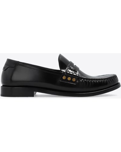 Saint Laurent logo-plaque leather loafers - Black