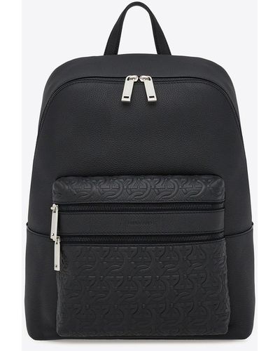 Ferragamo Gancini Embossed Leather Backpack - Black