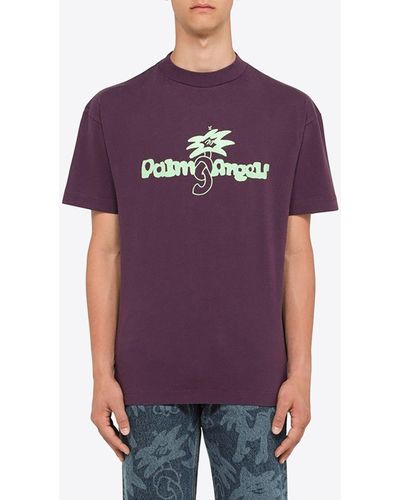 Palm Angels Purple Crew Neck T Shirt With Logo
