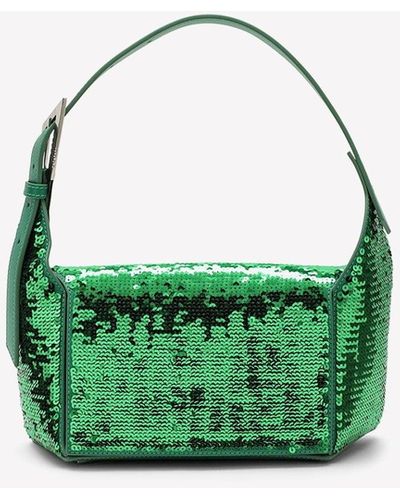 6 PM Medium Leather Shoulder Bag in Green - The Attico