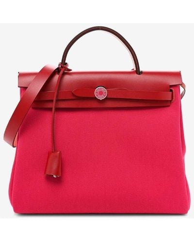 Hermes Herbag A Dos Zip Retourne Backpack in Red Military Canvas and H –  Brands Lover