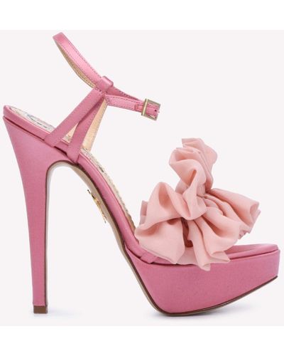 Charlotte Olympia Serine 145 Ruffled Leather Heels - Pink