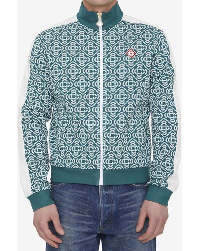 CASABLANCA Monogram-print Denim Jacket in Blue for Men