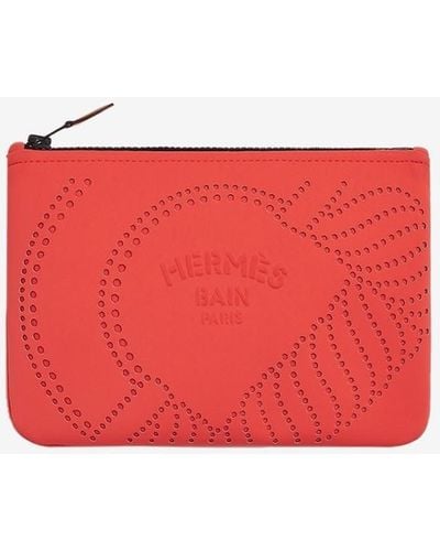 Hermes Paris Red Leather Womens Clutch Wallet W/ Coin Purse 8" x  4.75" (1H)