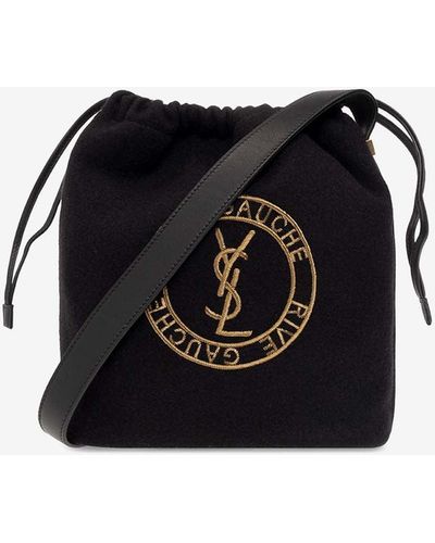 Saint Laurent Rive Gauche Logo-embroidered Bucket Bag - Black