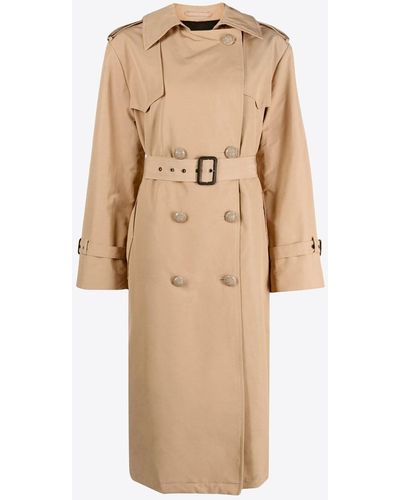 MSGM Double-breasted Logo-embroidered Trench Coat - Natural