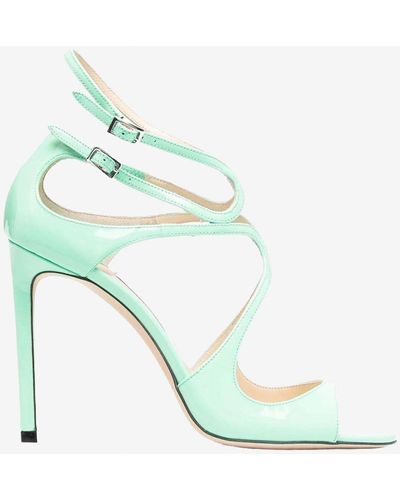 Jimmy Choo Lang 100 Cut-out Sandals In Patent Leather - Green