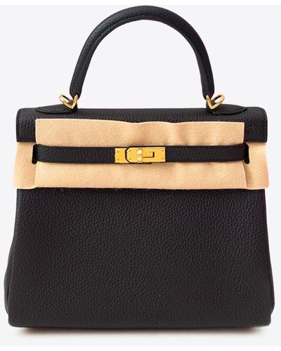 Hermès Kelly 25 Top Handle Bag In Black Togo Leather With Gold Hardware