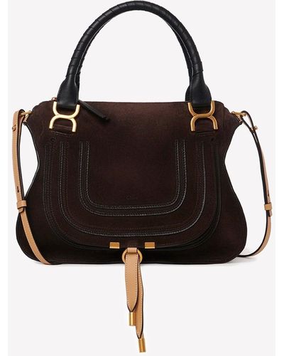 Chloé Medium Marcie Top Handle Bag In Suede Leather - Brown