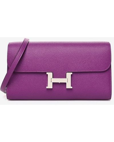 Hermès Constance To Go Wallet In Anemone Epsom With Palladium Hardware - Purple