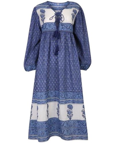 Dilli Grey Jackie Organic Cotton Midi Dress - Blue