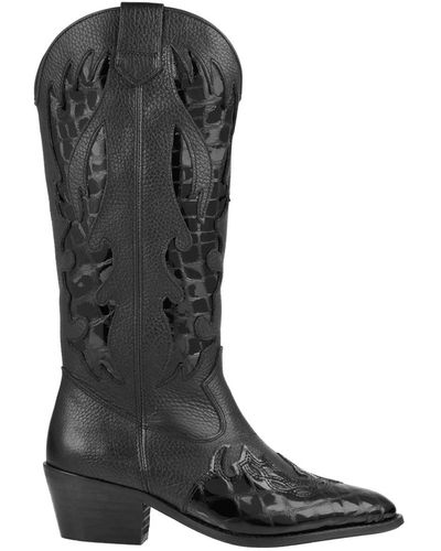 Dwrs Label Regina Croco High Western Boot - Black