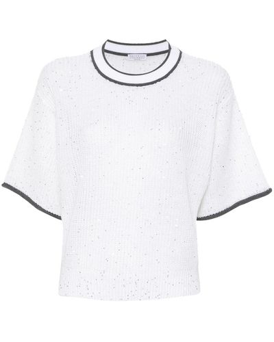 Brunello Cucinelli Knitted Top With Contrasting Edges - White