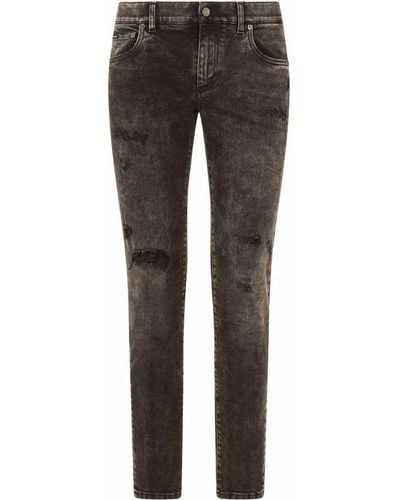 Dolce & Gabbana Distressed-effect Slim-cut Jeans - Gray