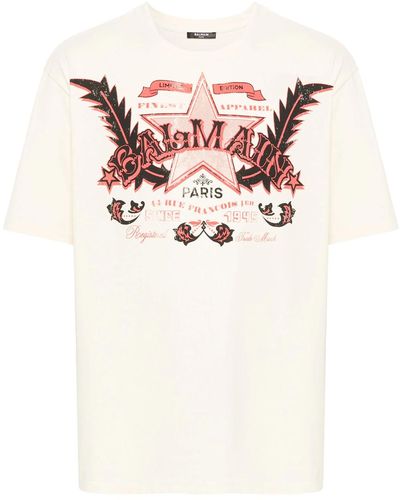 Balmain Cotton T-Shirt With Western Print - Pink