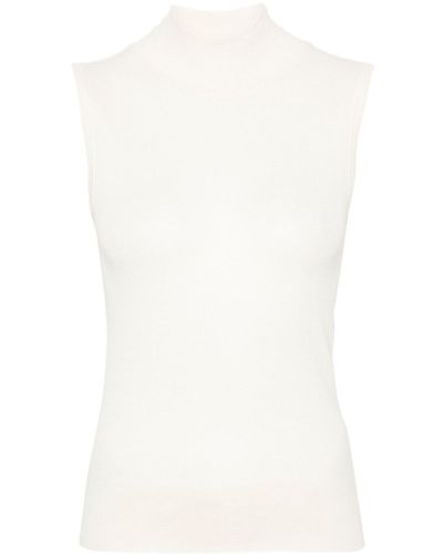 Lemaire Sleeveless Knitted Top With Mock Neck - White