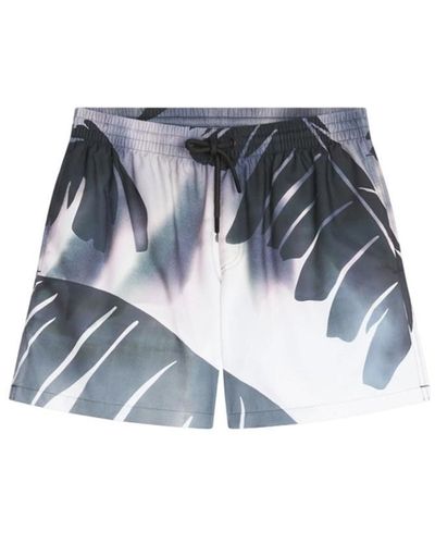 Dries Van Noten Fitted Swim Shorts With A Giant Watercolor Palm Tree Print - Blue