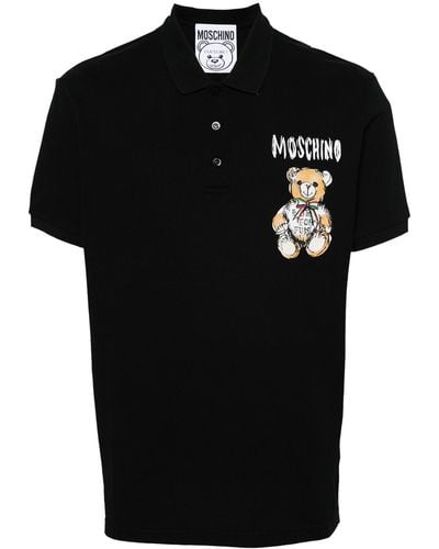 Moschino Teddy Bear Cotton Polo Shirt - Black