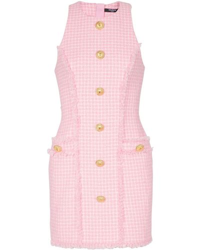 Balmain Short Dress With Embossed Buttons - Pink