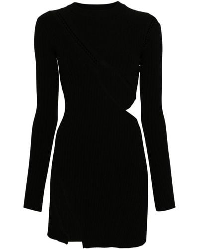 The Attico Cut-Out Ribbed Knit Minidress - Black