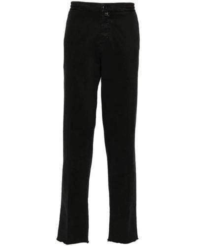 Kiton Slim Fit Trousers With Raw Cut Hem - Black