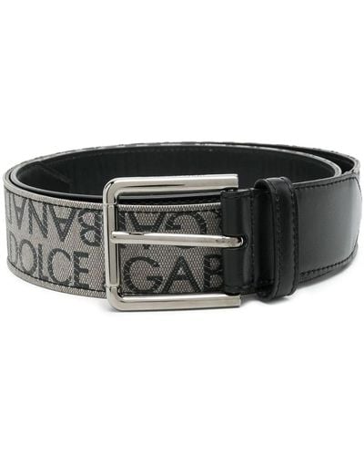 Dolce & Gabbana Belt With Logo Embroidered Buckle - Black