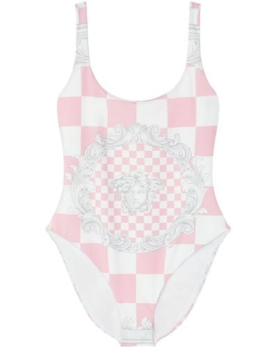 Versace Checked One-Piece Swimsuit With Print - Pink