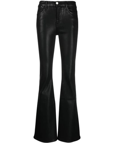 FRAME Flared Jeans With Le Crop Buttons - Black