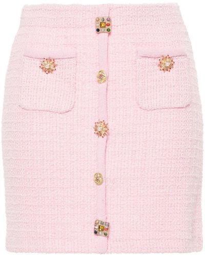 Self-Portrait Miniskirt With Jewel Buttons - Pink