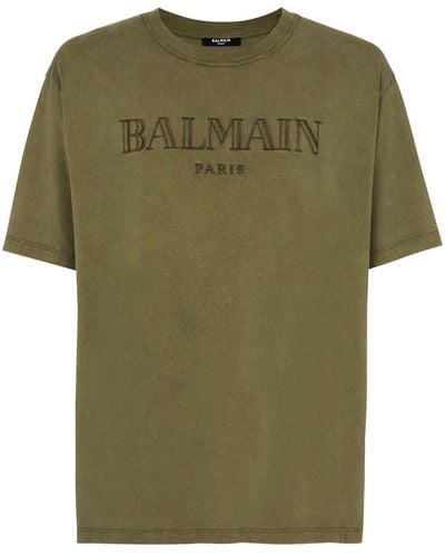 Balmain T-Shirt Con Ricamo - Verde