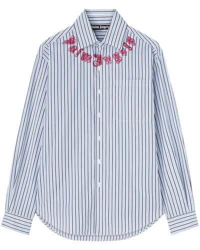 Palm Angels Striped Shirt With Print - Blue