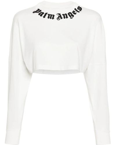 Palm Angels Cropped T-Shirt With Print - White