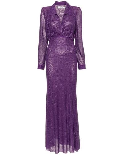 Self-Portrait Long Dress With Rhinestones - Purple