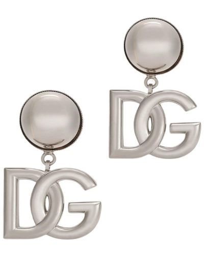 Dolce & Gabbana Clip Earrings With Dg Logo - White