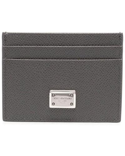 Dolce & Gabbana Leather Card Holder With Logo Plaque - Grey