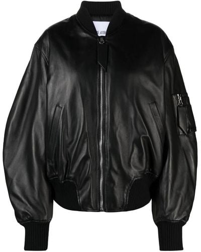 The Attico Leather Bomber Jacket - Black