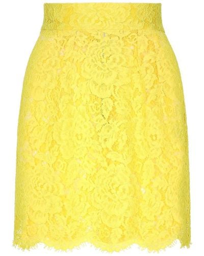 Dolce & Gabbana Floral Lace Mini Skirt - Yellow