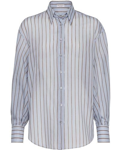 Brunello Cucinelli Semi-Transparent Striped Shirt - Blue