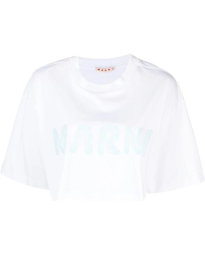 Marni Cropped T-Shirt With Print - White
