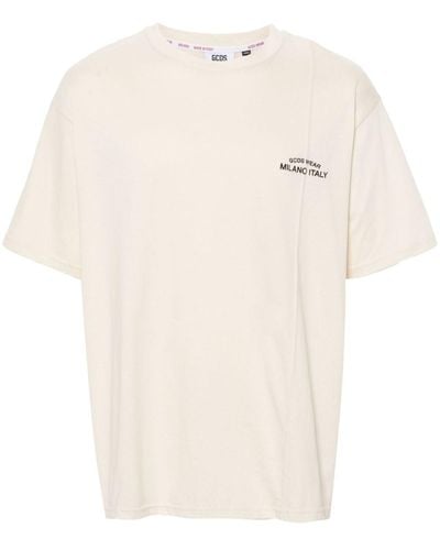 Gcds Cotton T-Shirt With Embroidered Logo - Natural