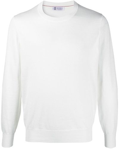 Brunello Cucinelli Sweatshirt With Ribbed Edge - White