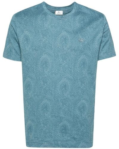 Etro Cotton T-Shirt With Logo Embroidery - Blue