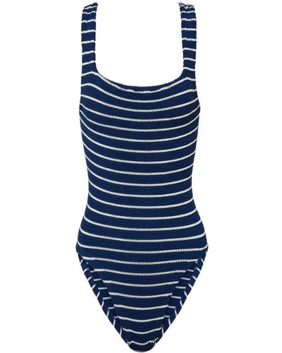 Hunza G Striped Swimsuit With Square Neckline - Blue