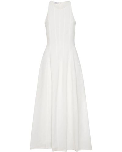 Brunello Cucinelli Long Sleeveless Pleated Dress - White