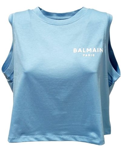 Balmain Top With Logo - Blue
