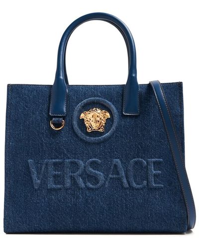 Versace La Medusa Denim Tote Bag - Blue