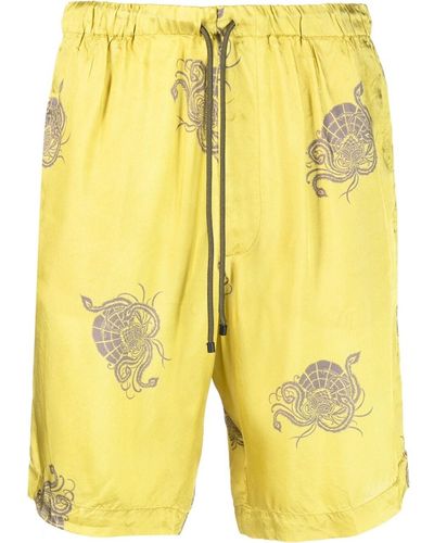 Dries Van Noten Loose Fit Shorts In Viscose With Elasticated Waist - Yellow
